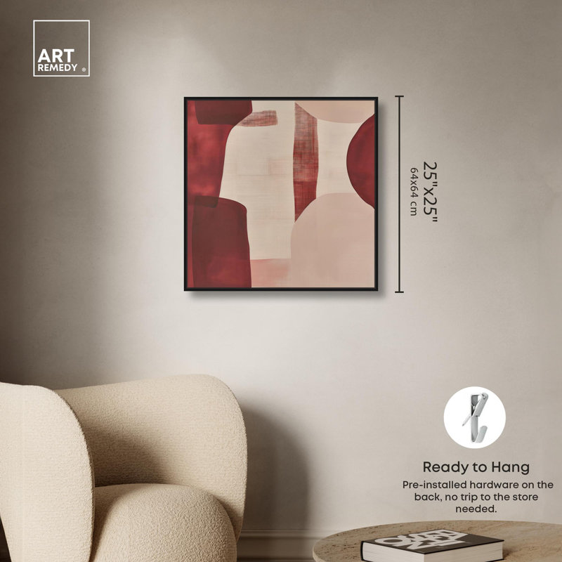 «Scarlet Beacons Canvas Boho» par Art Remedy, H 25 po x l 25 po x P 1,8 po, Cadre flottant noir
