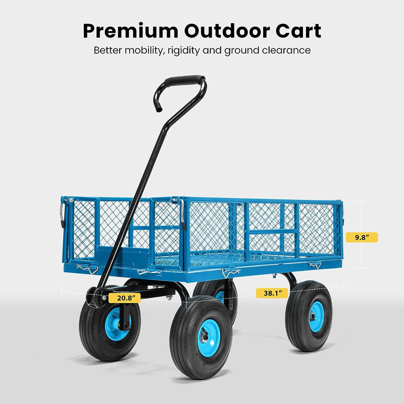 Mesh Steel Wagon Cart with Removable Sides, Blue