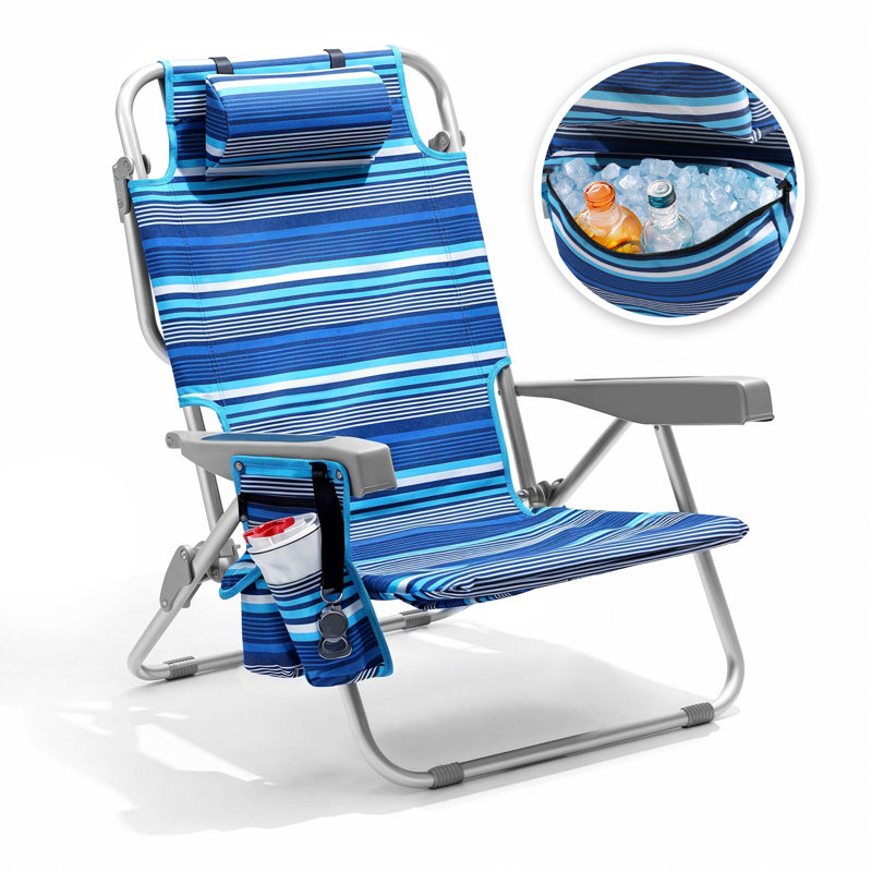 Chaise de plage en aluminium, Rayures bleues, 1