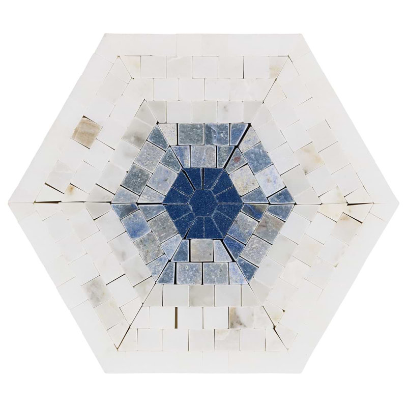 Ako 6" Hexagon Marble Micro Mosaic Tile, Azul Blue