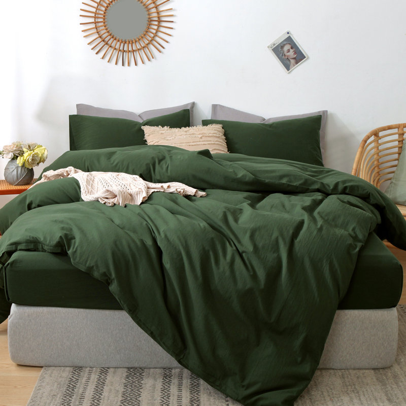 Forest Green Queen Cotton Duvet Cover Set