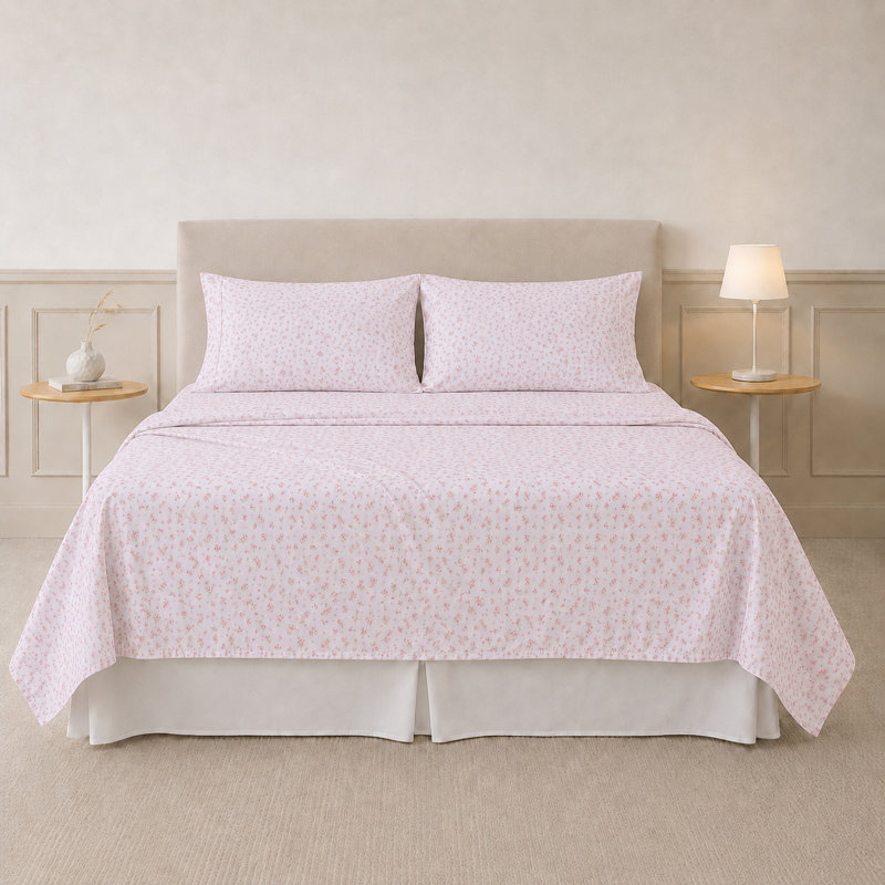 Modern Threads 4-Piece Ultra Soft Microfiber Sheet Set with Deep Pockets in Solids & Prints, 30-Roses on Blush