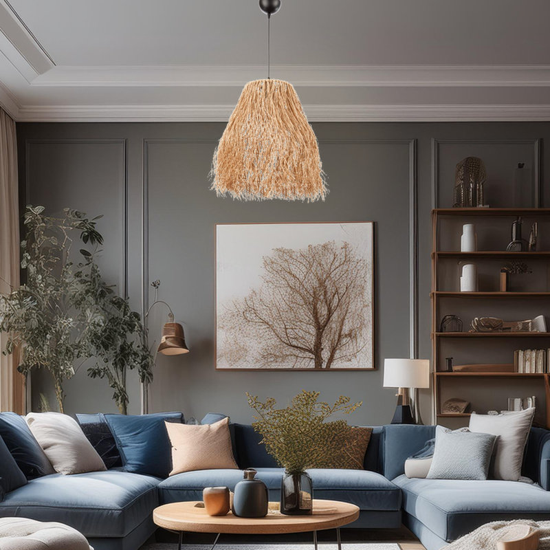 Lustre ajustable en métal avec capuchon en raphia
