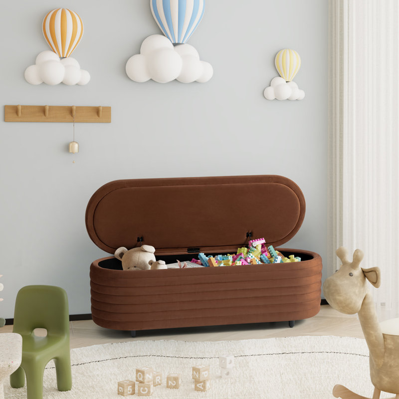 Banc de rangement rembourré en polyester Farrah, H 18,1 po x l 54 po x P 19 po, Brun