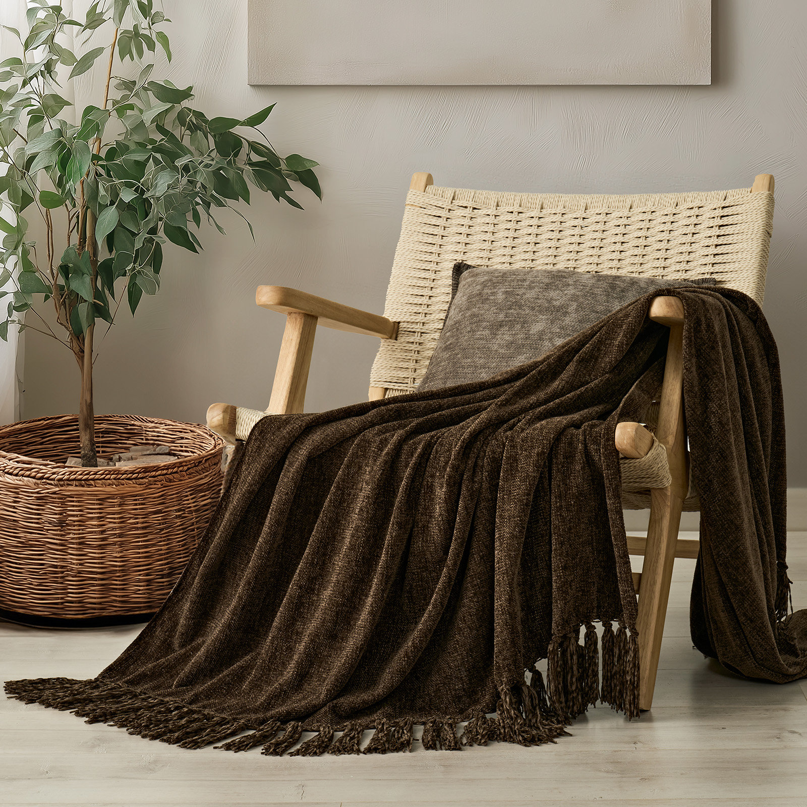 Soft Chenille Throw Blanket, 80" L x 60" W, Dark Brown