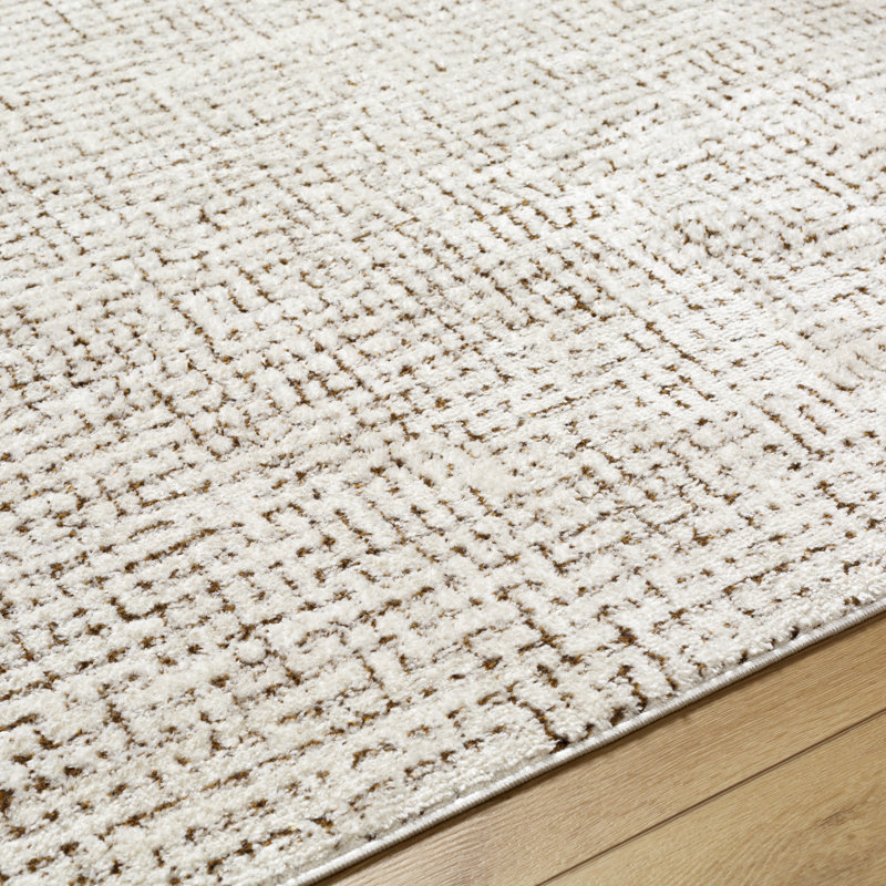 Tapis brun / crème en polyester tissé à la machine Catinella, Rectangle 5 pi 3 po x 7 pi