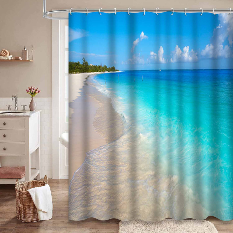 Rideau de douche imperméable avec 12 crochets Beach Aqua, L 72 po x l 72 po