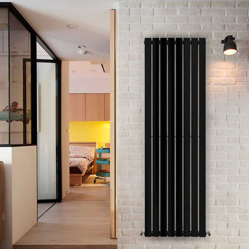Shonnard Vertical Single Flat Panel Radiator, Normal Black, 180cm H x 68cm W