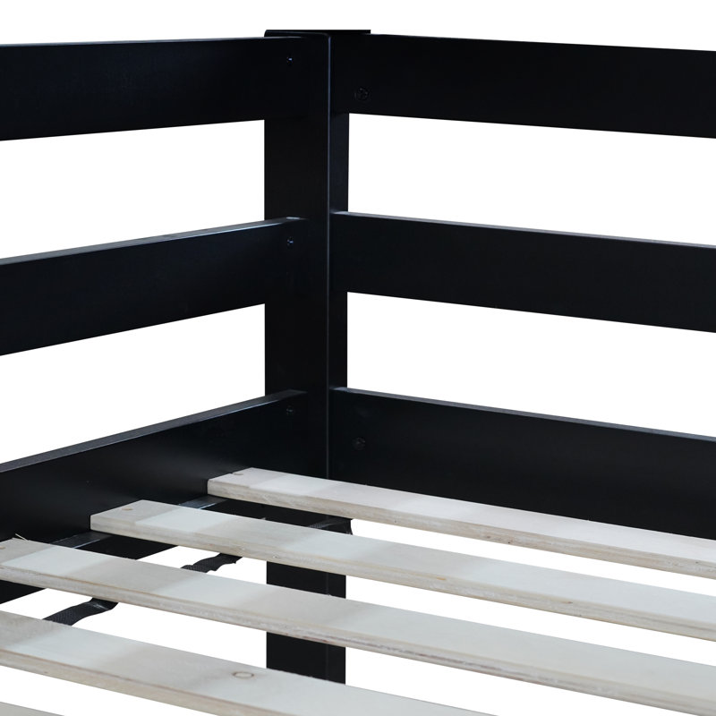 Twin House Bunk Bed Rubber Wood Low Profile, Black