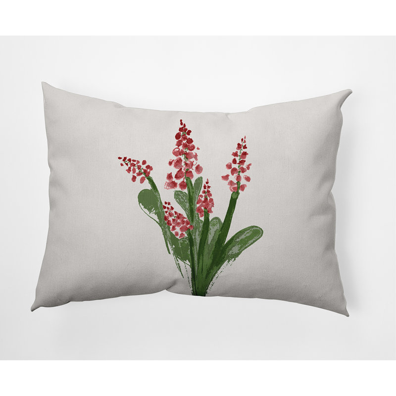 Bluebell Floral Outdoor Reversible Throw Pillow, Red