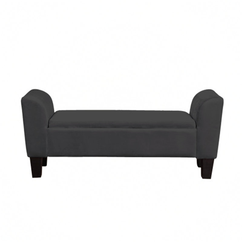 Ewelina Upholstered Velvet Flip Top Storage Bench with Arms, Black Velvet