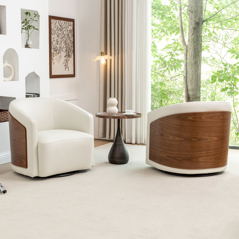Ensemble de 2 fauteuils demi-tonneau Delwood, Beige