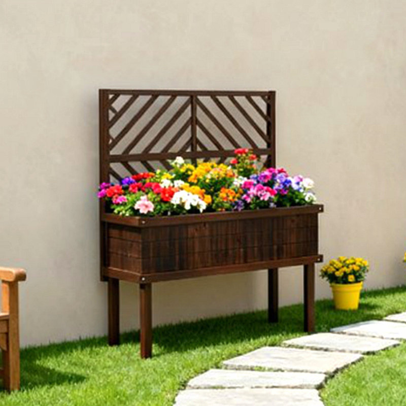 Elegant Stylized Trellis Planter with Self-Draining Design and Carbonized Fir Wood for Outdoor Beauty and Functionality