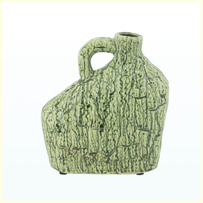 8.1x3.1x8.3 Inch Asymmetrical Green Ceramic Vase with Handle and Organic Texture, Small Decorative Vase