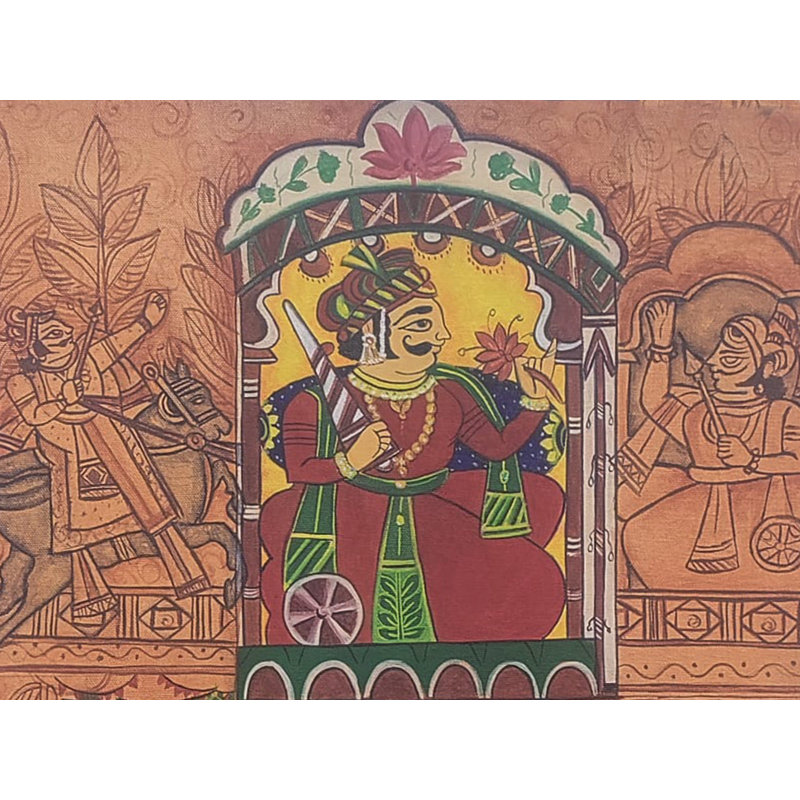 Pabu Ji martyrisé en se battant | Pigments naturels | Par Ekta Jain | Avec cadre