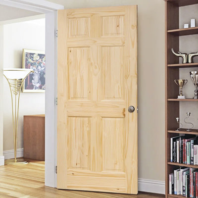 6 Panel Wood Door Unfinished - Flat Grain