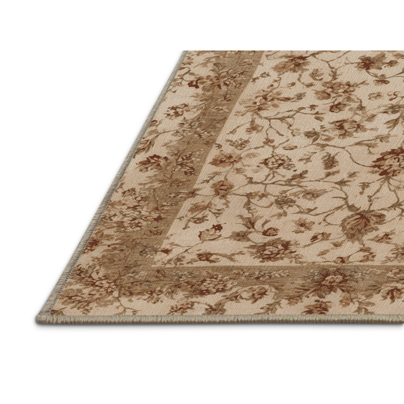 Tapis botanique beige lavable à la machine, Carré 3 pi