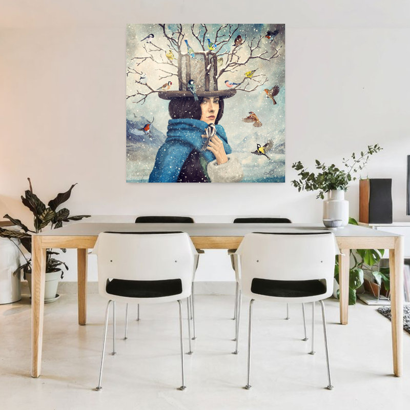 «The Lady with the Bird», art contemporain contemporain urbain, H 36 po x l 36 po