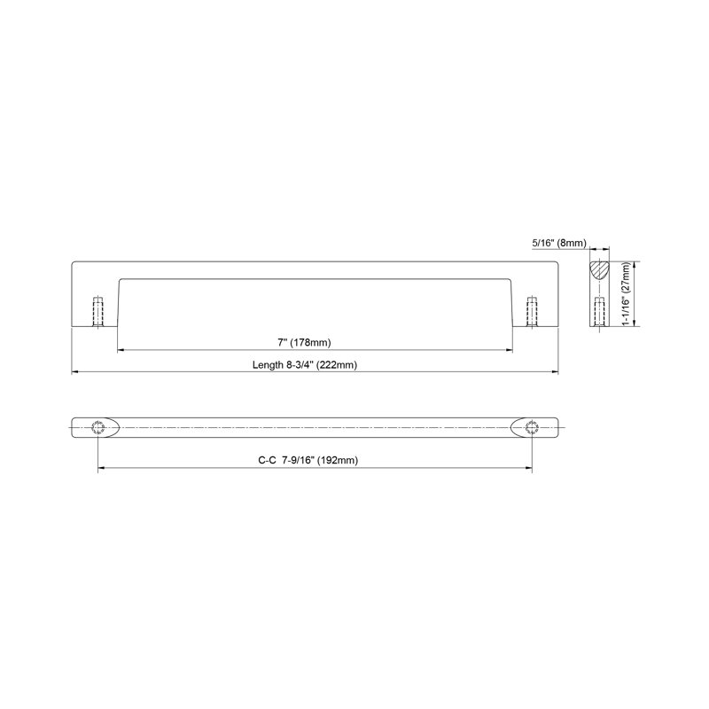 7 9/16" Center to Center Bar Pull, Chrome