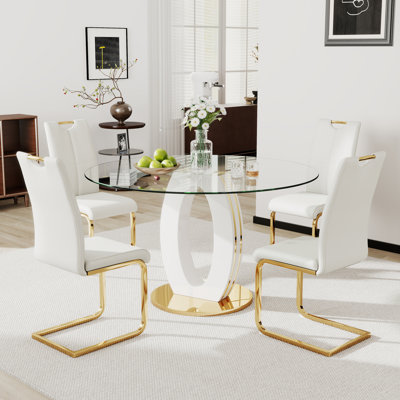 High Gloss Round Dining Table Set for 4-6 by Mercer41
