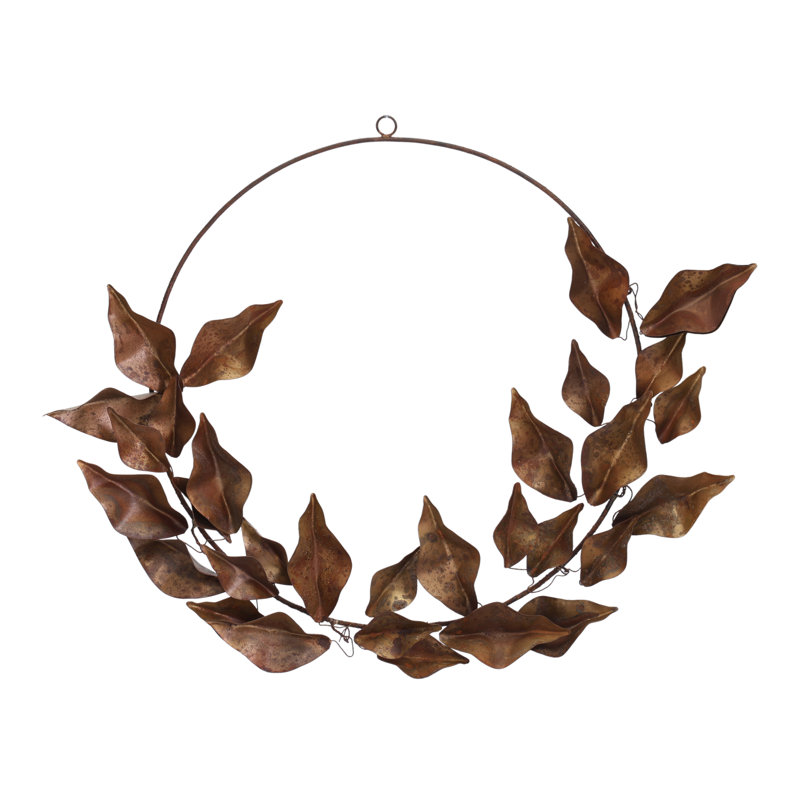 Antique Gold and Bronze Metal Leaf Half Wreath, 15"