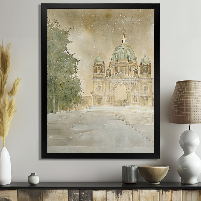 Berlin Cathedral At Night I - Berlin Wall Décor, Picture Framed Print, Black, 44" H x 34" W