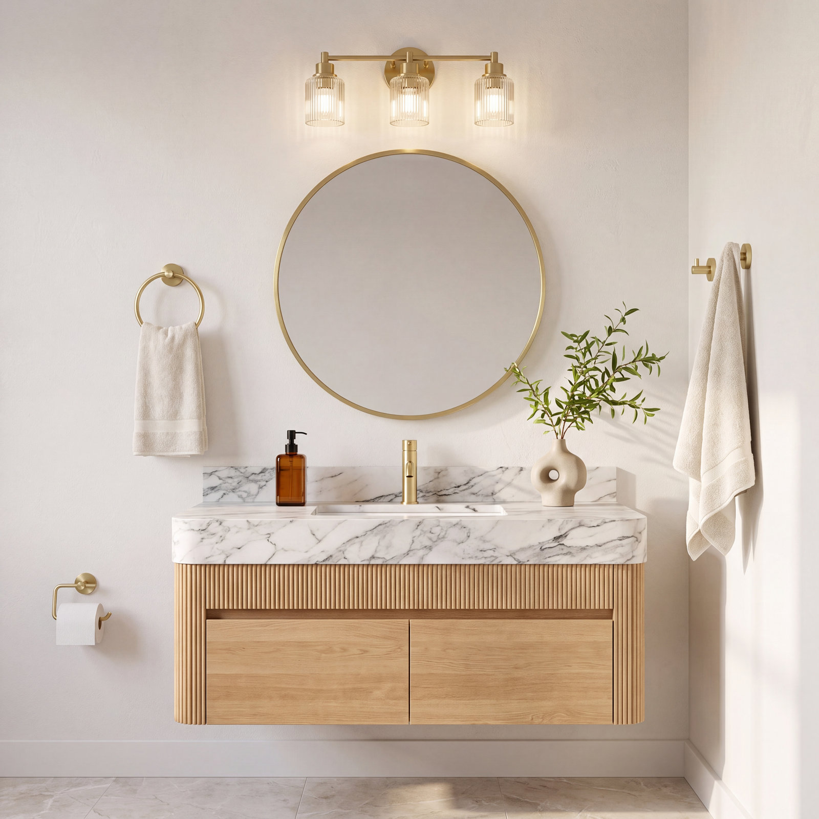 Circular 4-Piece Bathroom Hardware Set, Brushed Gold