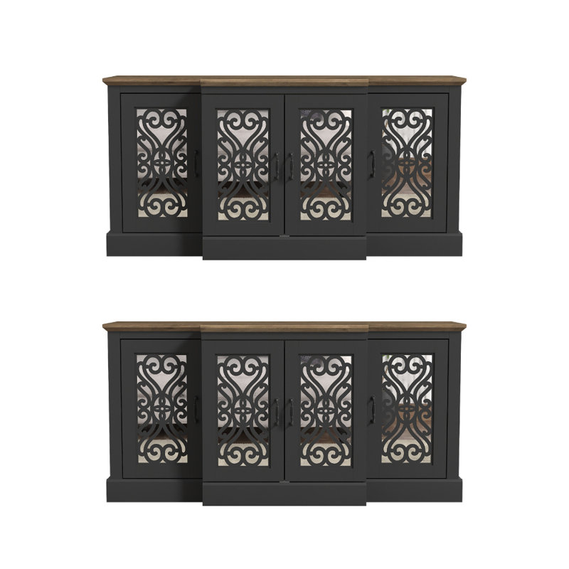 Ariba Transitional Sideboard Set Of 2, Black/Knotty Oak