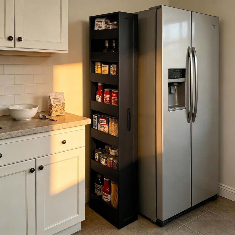 Garde-manger coulissant multifonctionnel à 7 niveaux avec tablettes ouvertes, Black