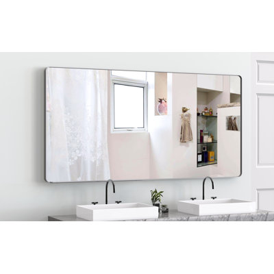 Miroir de salle de bain surdimensionné avec miroir mural à plateau amovible, miroir mural vertical horizontal à cadre suspendu en aluminium, miroir pleine grandeur pour le salon de la chambre à coucher