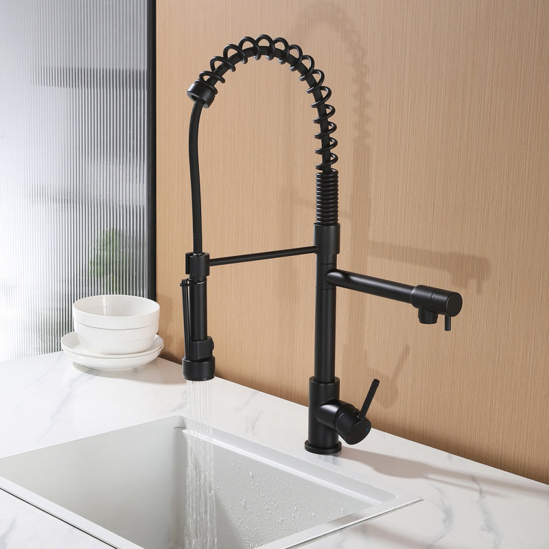 24.8" Modern 2-Function Single Handle Pull Down Kitchen Faucet With Pot Filler, Matte Black