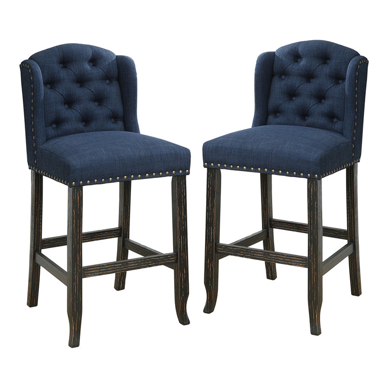 Jannie Upholstered Counter Stool, Dark Blue