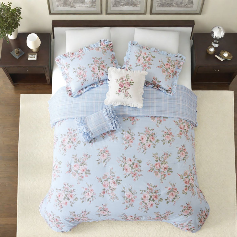 Plaid and Floral Comforter Set