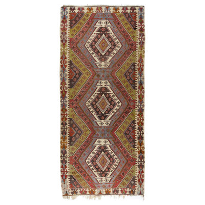 6x13 Ft Geometric Handmade Turkish Wool Kilim Runner, Flat-Weave Floor Covering