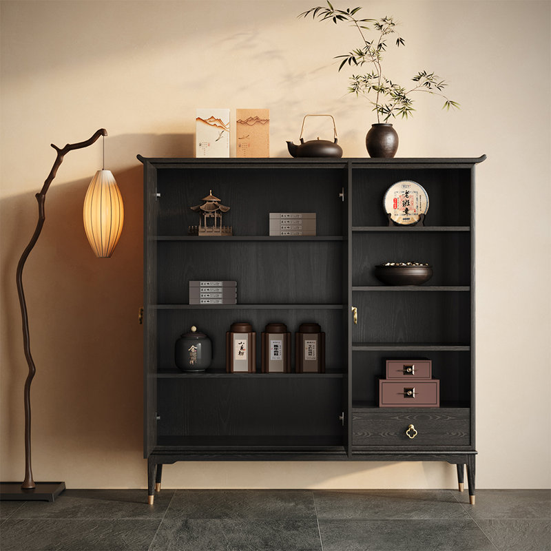 Buffet vintage haut de gamme de style chinois, H 63 po x l 63 po x P 15,7 po, Noir