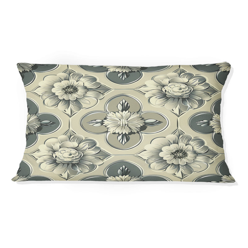 Motif octogonal floral gris et beige - Coussin lombaire moderne