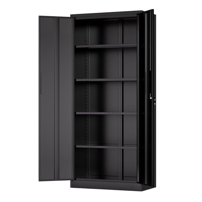 Armoire de rangement 72 po H en métal robuste avec 4 tablettes réglables - Armoire de rangement verrouillable en acier pour le garage, le bureau personnel ou l'organisation d'un atelier