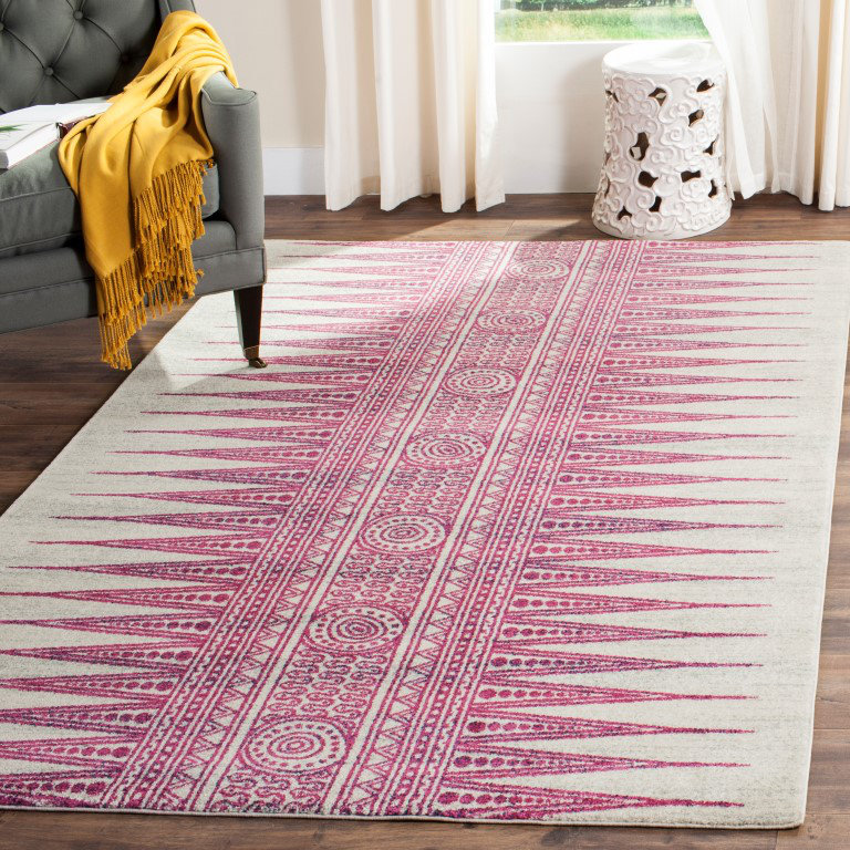 Tapis ivoire / fuchsia Abbingt, Rectangle 6 pi 7 po x 9 pi