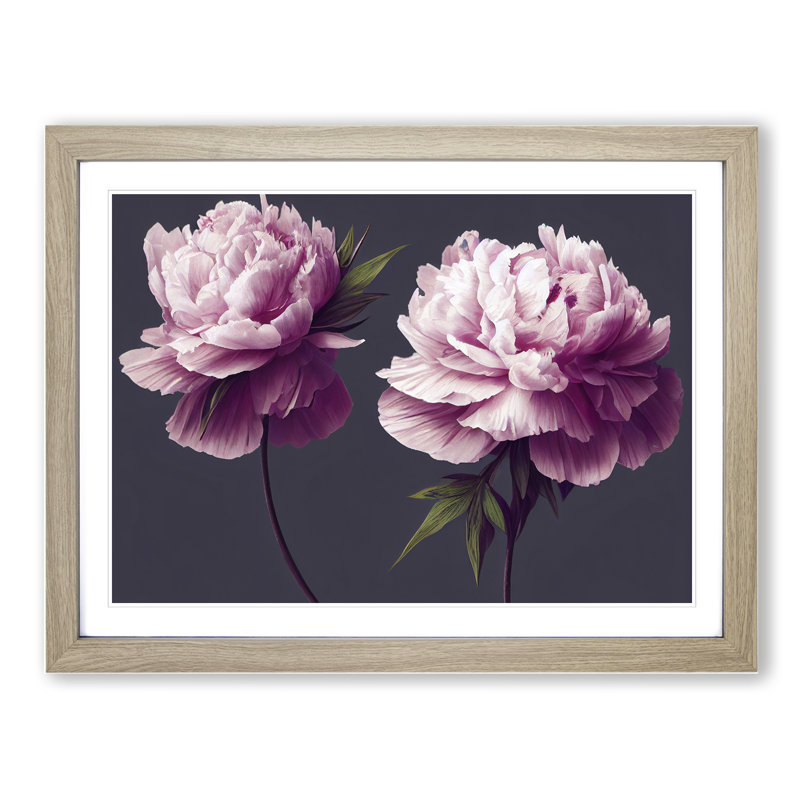 Tranquil Peony Flowers - Single Picture Frame Print, 25cm H x 34cm W x 2cm D, Oak Framed