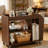 3-Tier Walnut Rolling Side Table, 220 lbs Load Capacity Mobile Storage Cart ,Lockable Wheels + Guardrail for Living Room & Bedroom