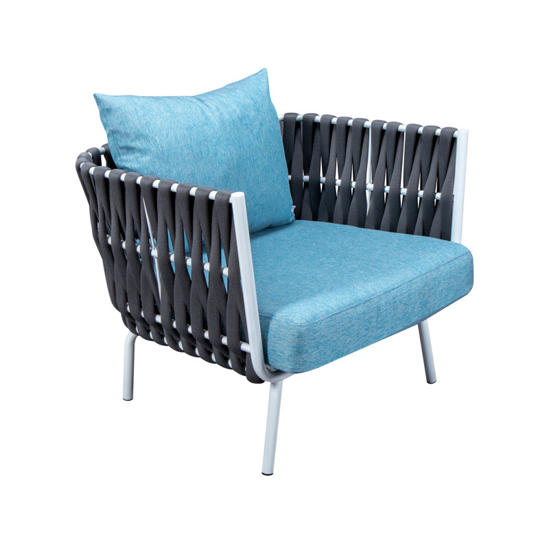 Chaise de patio avec coussins Gavin, Structure grise / coussin bleu