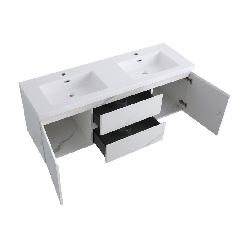 Ensemble de meuble-lavabo mural 60 po avec plateau intégré en résine