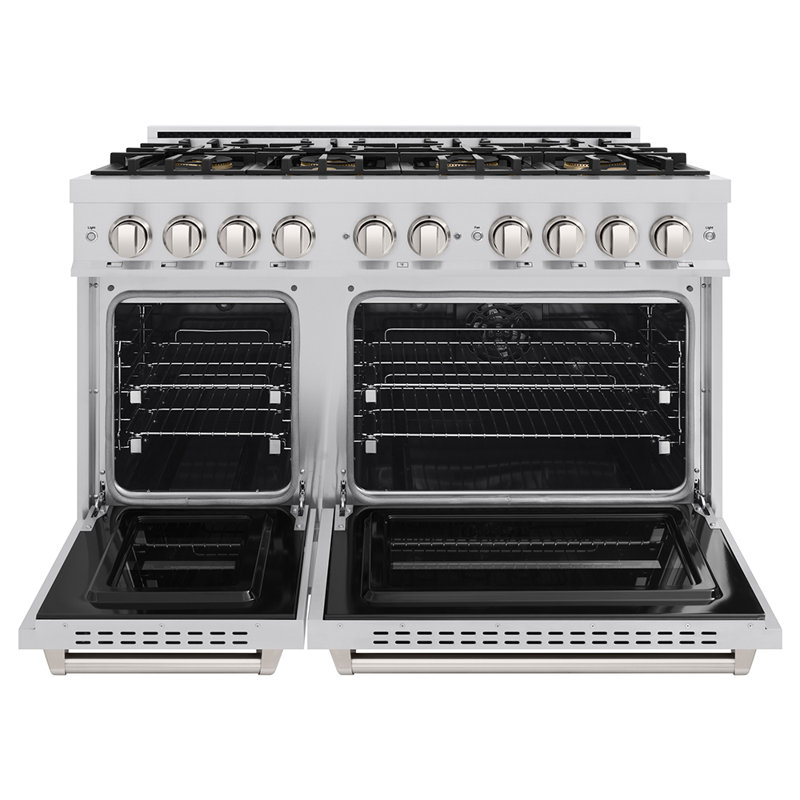ZLINE Cuisinière double combustible de 48 po avec plaque de cuisson 8 brûleurs DuoPro et deux fours en acier inoxydable ZLINE