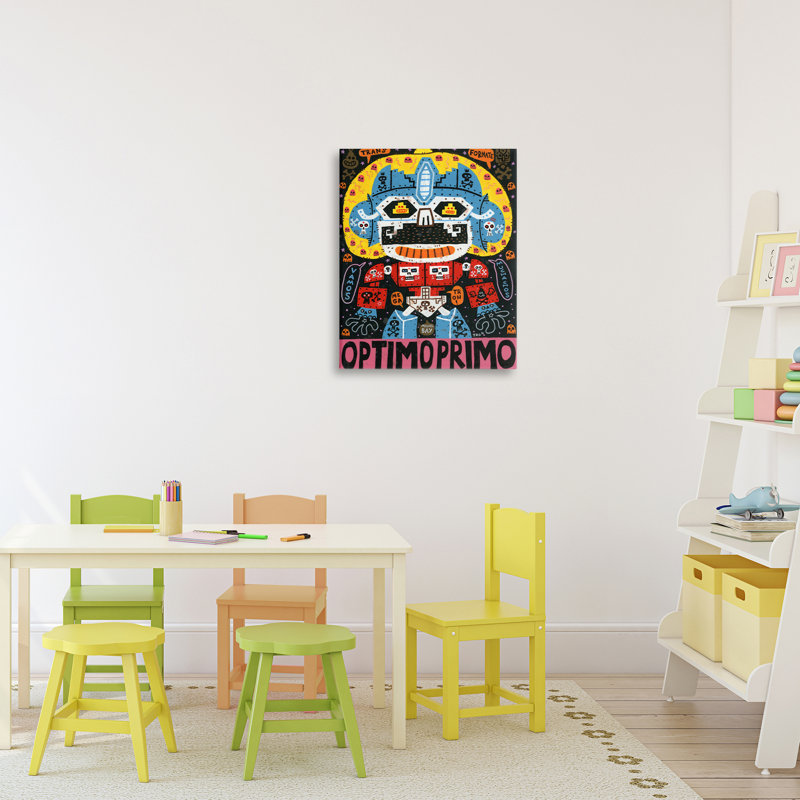 Collage emblématique sur toile, personnage par Jorge R. Gutierrez, H 20 po x l 16 po