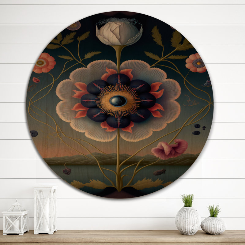«Blossoming Geometric Flower Art II», art mural floral en bois - bois de pin naturel, H 29 po x l 29 po x P 1 po