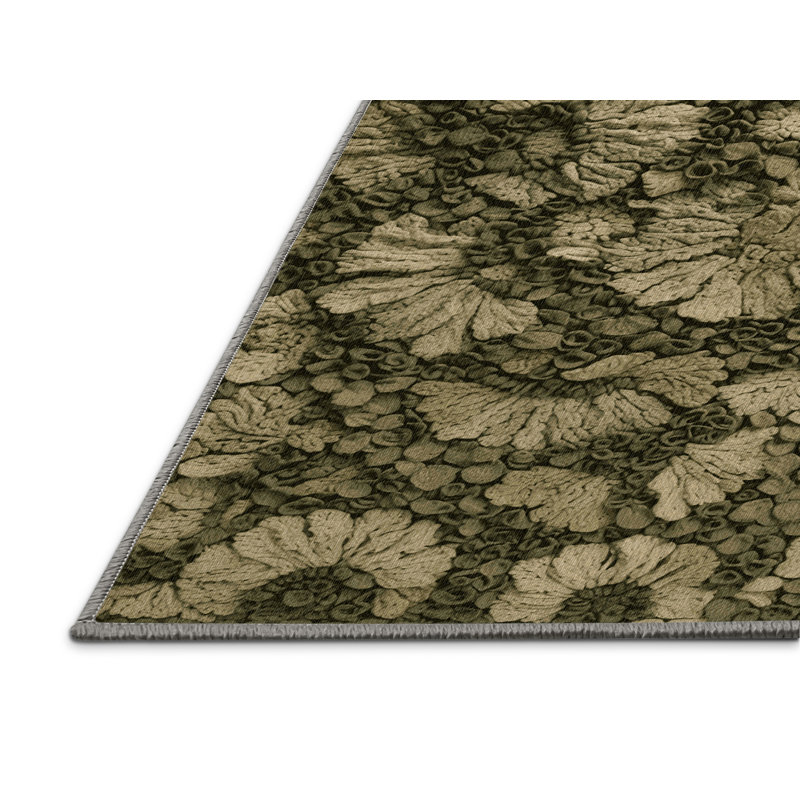 Machine Washable Botanical Brown Area Rug, Round 5'