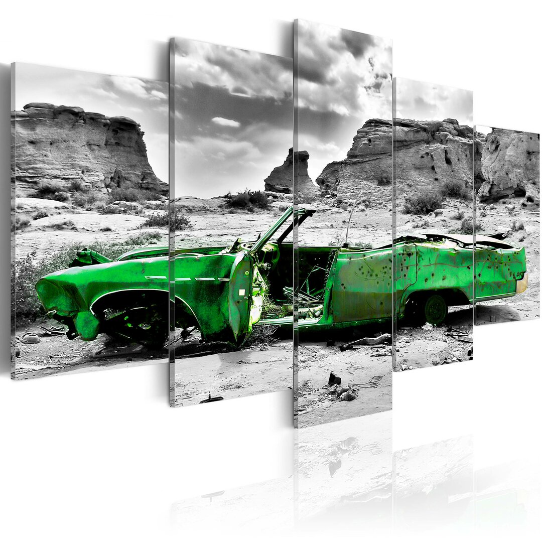 5-tlg. Leinwandbilder-Set - Grafikdruck „Green Retro Car at Colourado Desert”