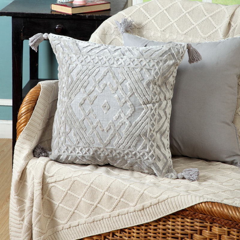 Coastal Striped Bordered Hand-Made Cotton Blend Decorative Throw Pillow, 20"H x 20"W, Pillow Cover Only - No Insert