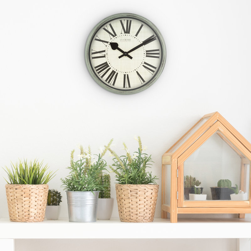 14" Sage Green Distressed Analog Wall Clock with Roman Numerals