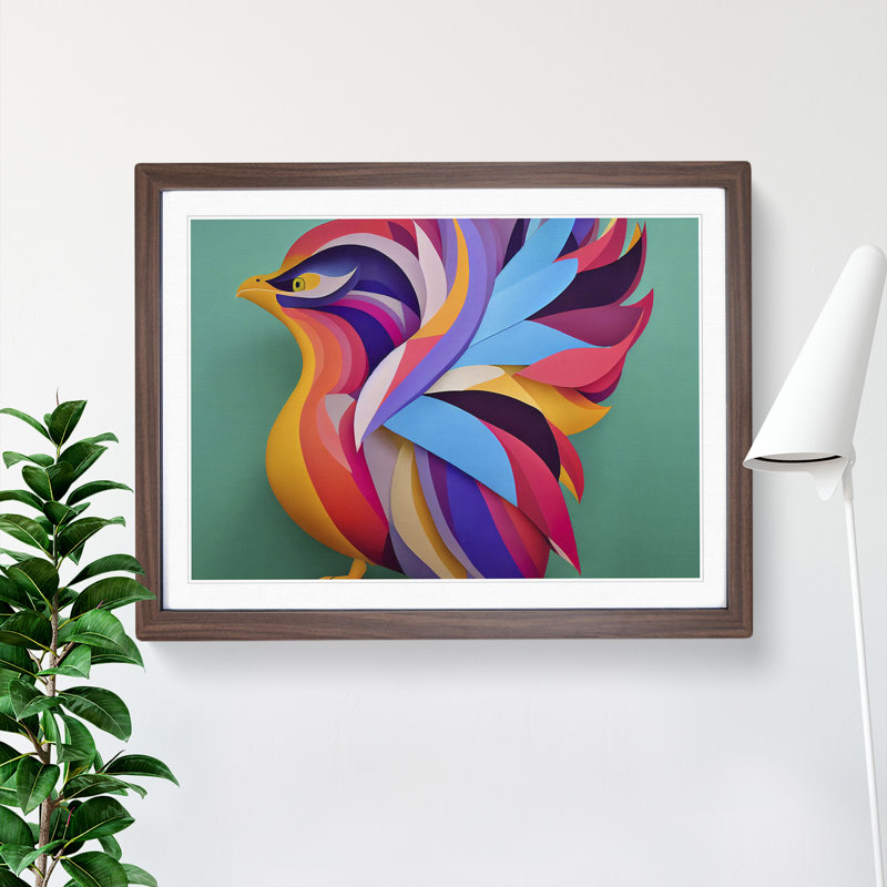 Abstract Phoenix Bird - Framed Print, 34cm H x 46cm W x 2cm D, Walnut
